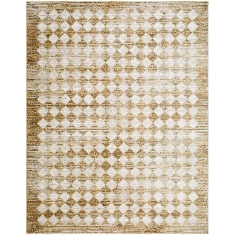 Taupe and Cream Synthetic Checkered Area Rug, 8'10" x 12'2"