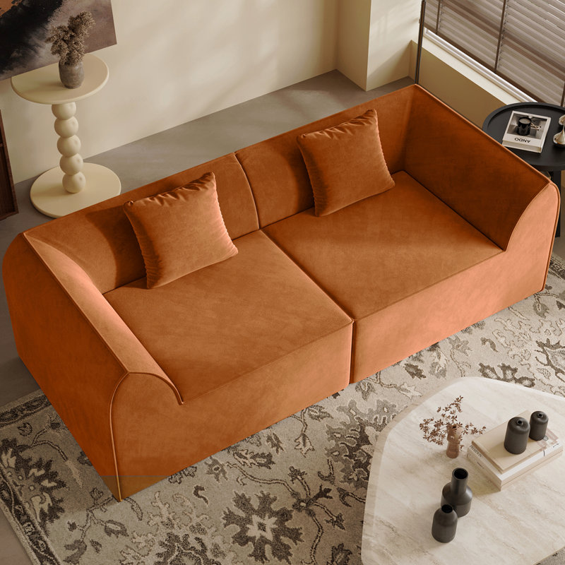 Canapé-lit à mémoire de forme avec coussin rectangulaire 2 places, Orange