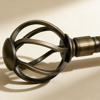 Antique Brass Curtain Rod Set With Twisted Cage Finials, Adjustable Heavy-Duty 5/8 Inch Diameter Drapery Rod For Windows 32 To 50 Inches, Rust-Resistant For Bedroom, Living Room, Kitchen