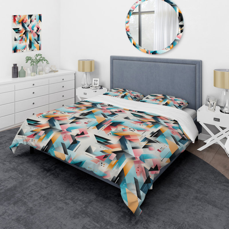 Multicolor Pastel Color Geometric Fusion - Ensemble de housse de couette géométrique
