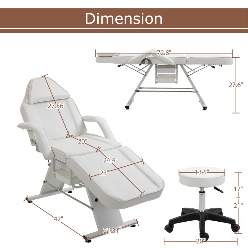 Adjustable Tattoo Spa Facial Salon Recliner Adjustable Chair Set With 2 Trays, White