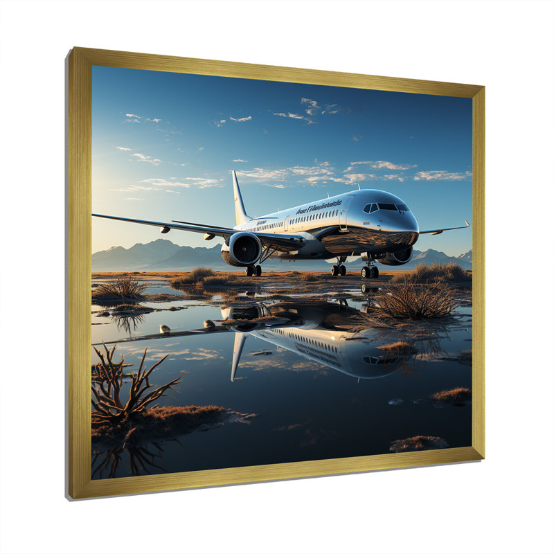 «Futuristic L'interpretation of Silver Space Plane I», reproduction sur toile, Cadre doré simple, H 30 po x l 30 po x P 1 po