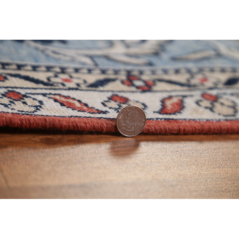 Tapis turc rouge / bleu clair / bleu marine / ivoire noué à la main de conception unique 9 pi 9 po x 13 pi Sultanabad Ziegler