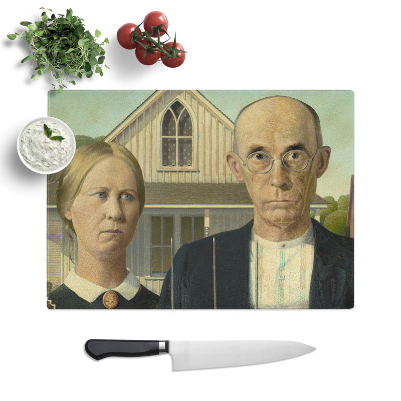 American Gothic by Grant Wood Chopping Board, 0.4cm H x 29cm W x 39cm L