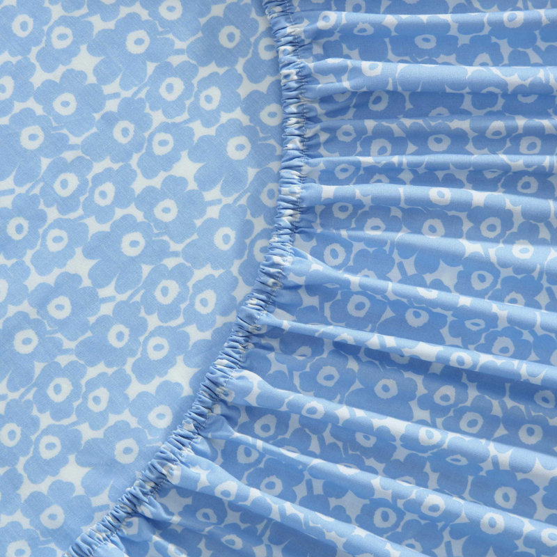 Ensemble de draps en percale de coton Marimekko, Ensemble de draps pour lit double + 2 taies d'orei, Pikkuinen Unikko - bleu