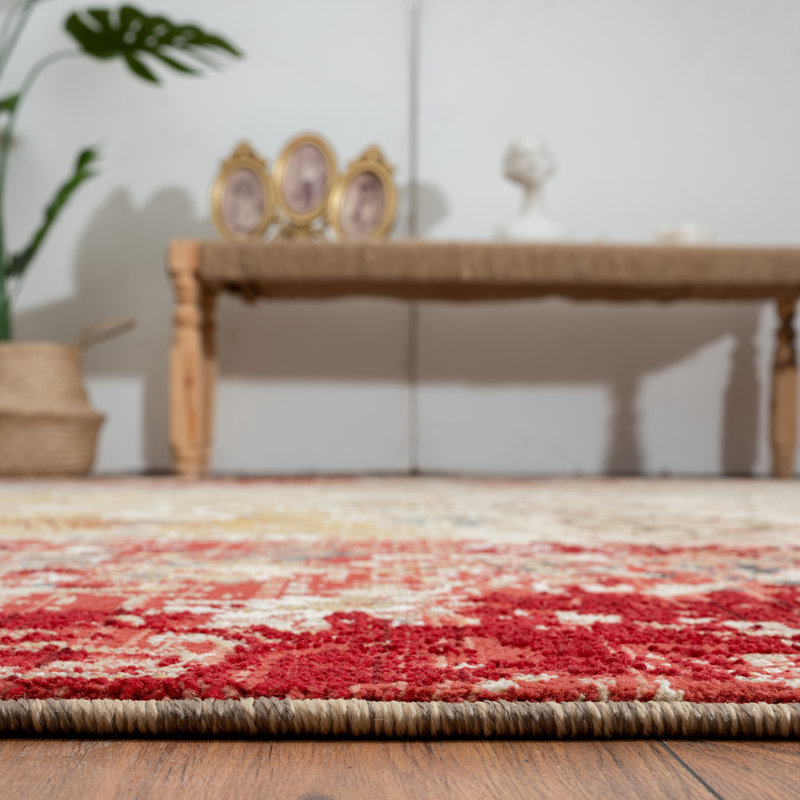 Balthazar Abstract Area Rug in Red/Ivory/Blue/Gold, Runner 2'6" x 8'