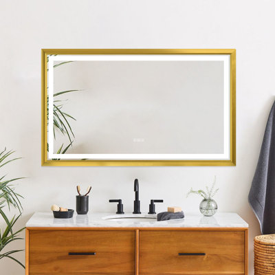 Aluminum Frame LED Frontlight Lighted Bathroom Vanity Mirror, Anti-Fog/Stepless Dimmable/3 Colors Adjustable