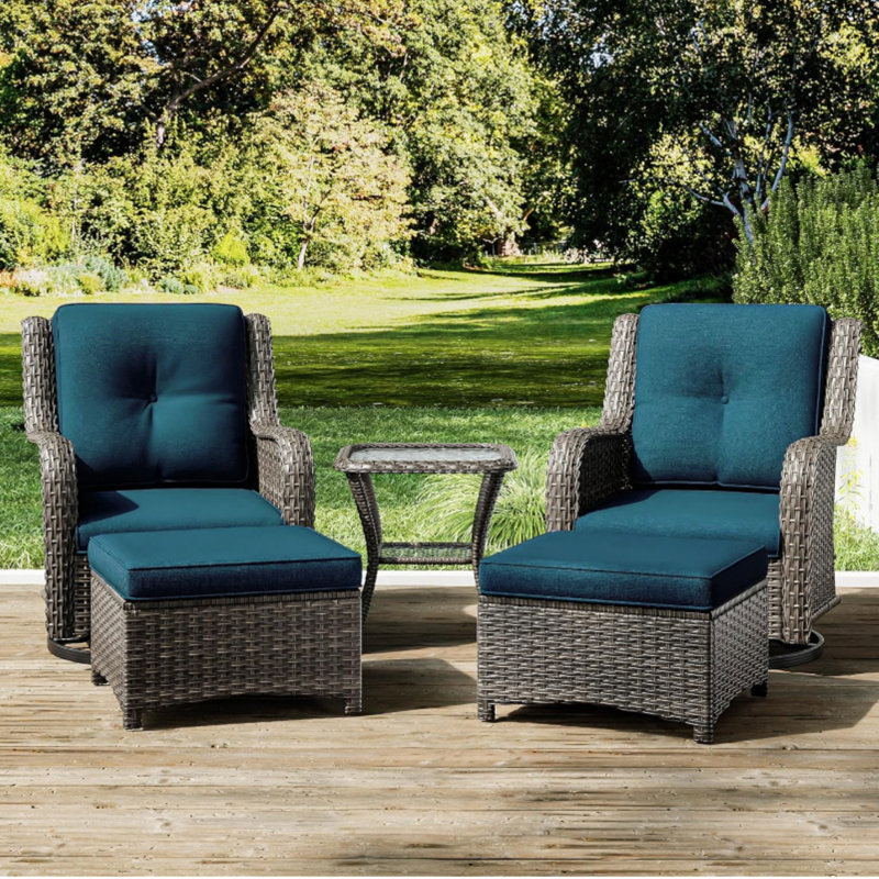 Wicker Patio Furniture Set - 5 Piece Rattan Outdoor Sectional Conversation Sets With 2 Swivel Rocking Chairs,2 Ottomans And 1 Side Table