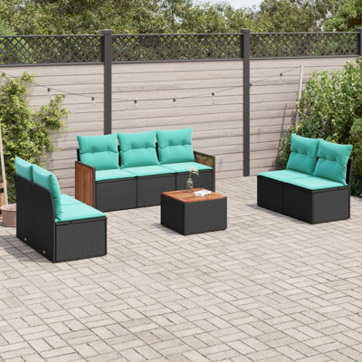 Ensemble de canapé de patio 8 pièces avec coussins en rotin de polyester noir
