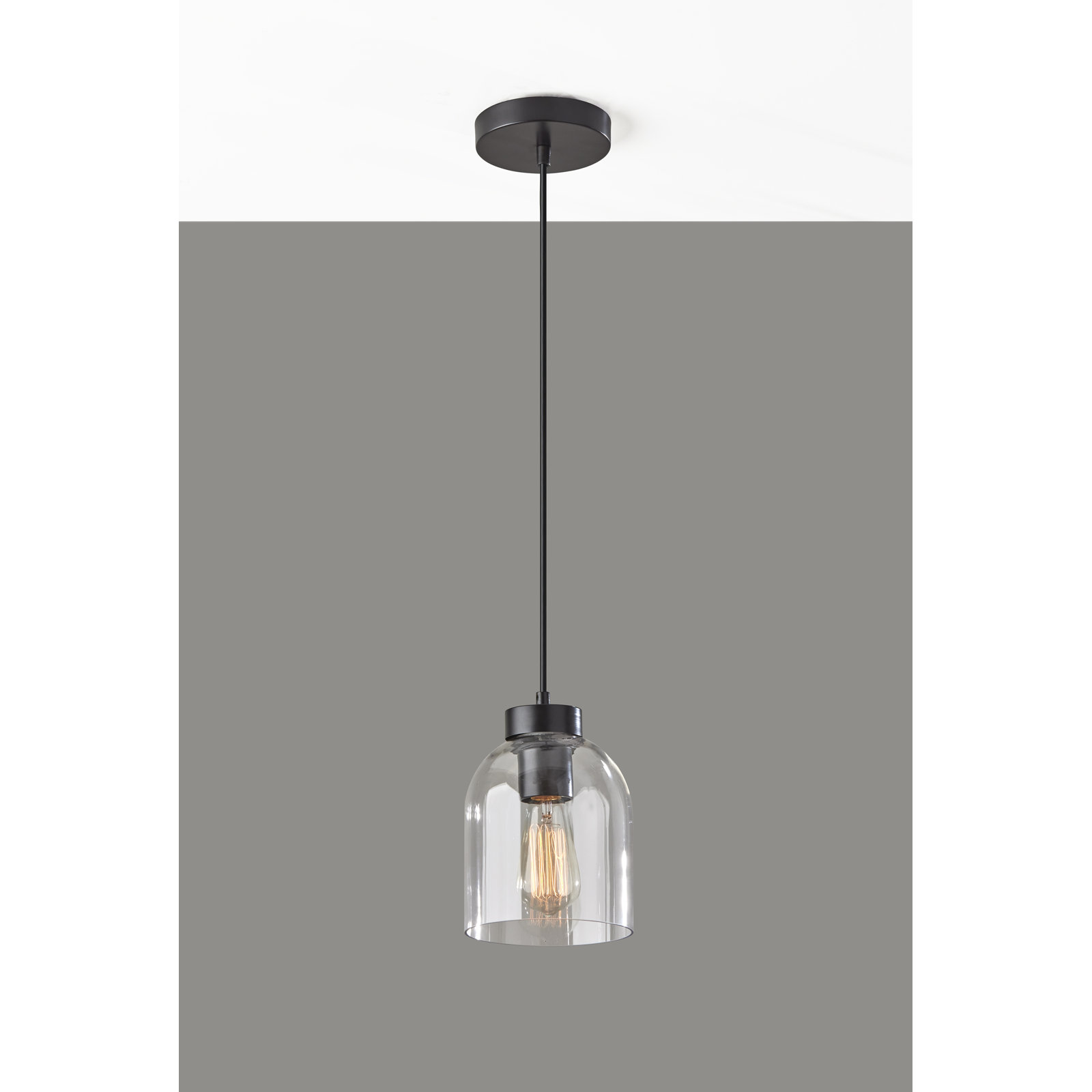 Gemma Single Light Glass Pendant, Black
