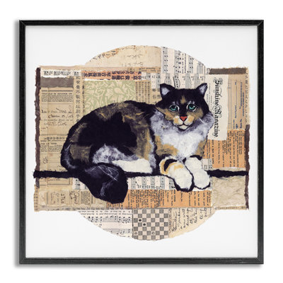 «Cat with Vintage Collage», estampe numérique encadrée par Nancy Overton