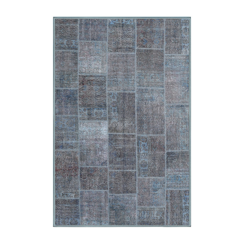 Tapis de zone bleu foncé contemporain, Rectangle 5 pi x 7 pi