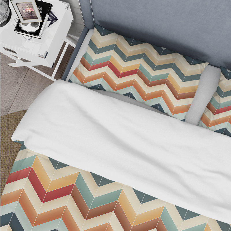 Literie à chevrons beige à chevrons élégants, Housse de couette pour très grand lit et 2 très