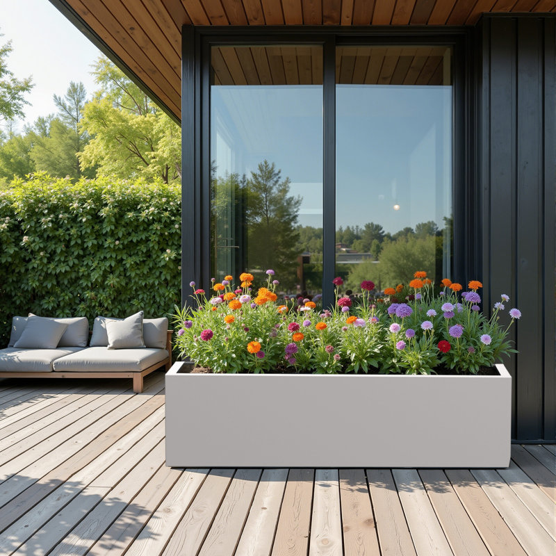 Jardinières rectangulaires en métal pour plantes d'extérieur, H 9 po x l 36 po x P 9 po, Gris