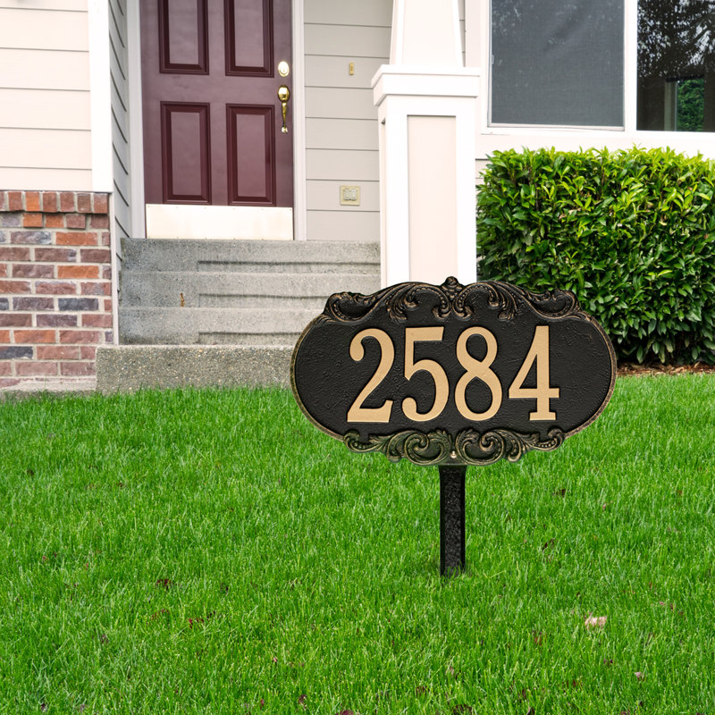 Charrington 1-Line Lawn Address Sign, Yes, Black / Gold