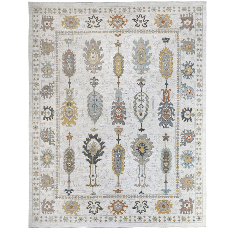 Hand Knotted Wool Southwestern Area Rug in Ivory/Gray/Orange/Yellow