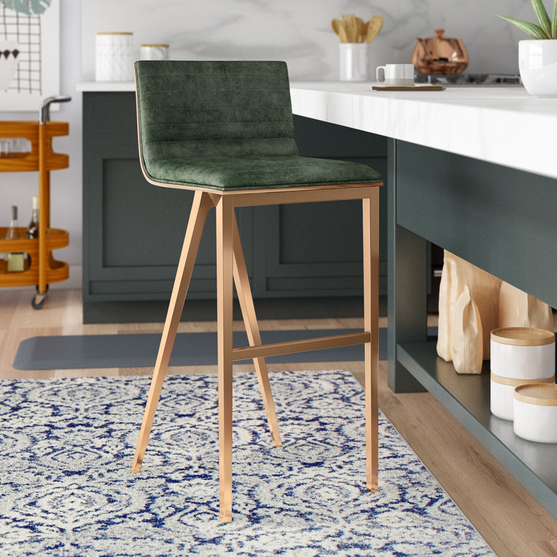 Saddle Upholstered Counter Stool with Metal Frame, Ash Green