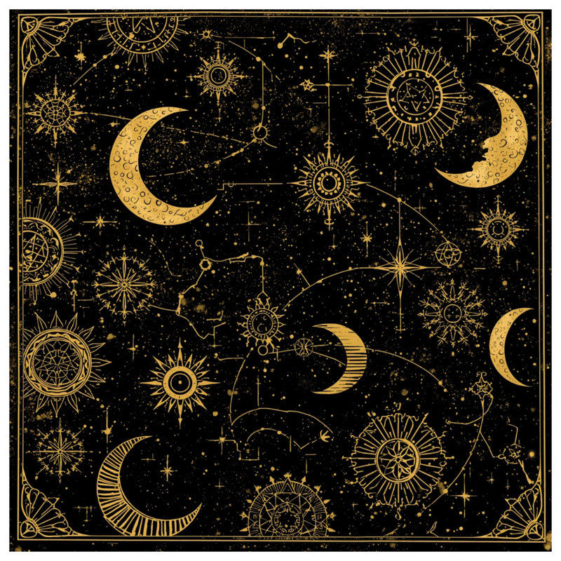 Tapisserie murale «Golden Celestial Moons» - Astrologie, H 68 po x l 80 po avec 4 œillets