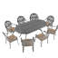 Ensemble de mobilier de jardin 9 pièces en aluminium moulé, structure noire, coussins bruns, design élégant, dossier et siège confortables, empilable pour un rangement facile, coussins résistants aux UV