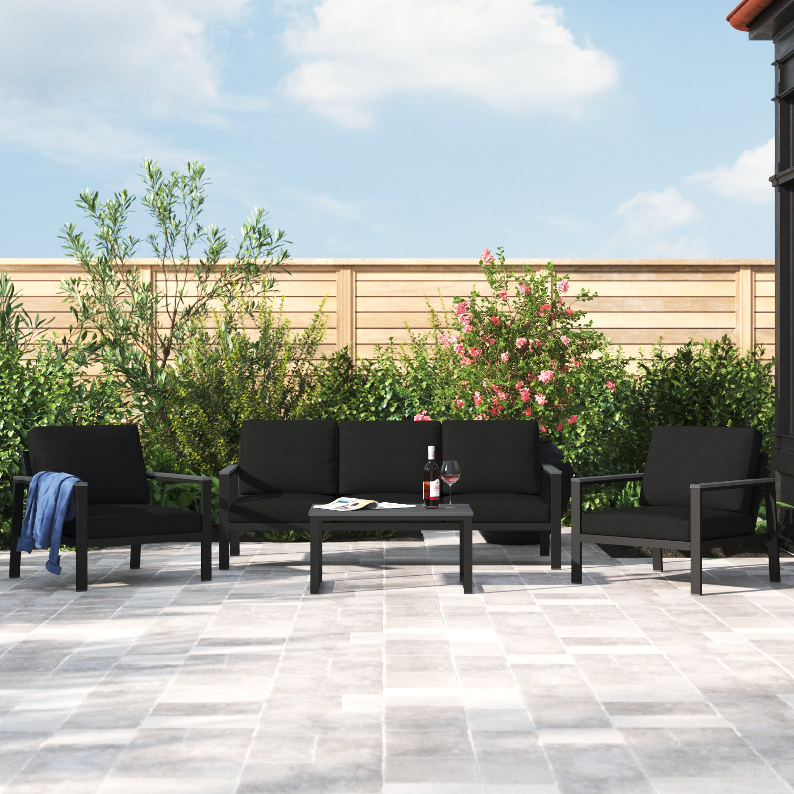 Townsend 5-Person Sunbrella® Patio Seating Group, Canvas Black Sunbrella® Canvas