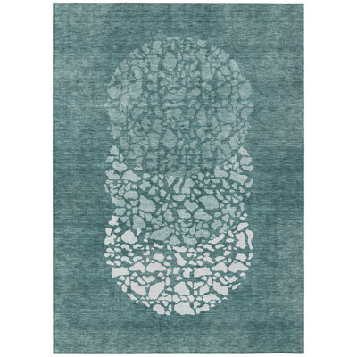 Tapis extérieur lavable abstrait vert foncé 10 pi x 14 pi turquoise