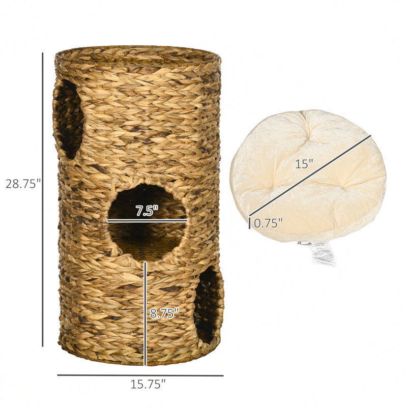 Natural Water Hyacinth Multi-Layer Elevated Cat Bed with Cushions