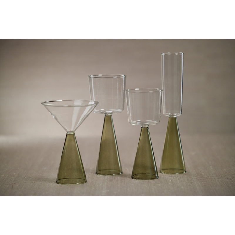 Green Modern Glass Wine Glasses Set of 4