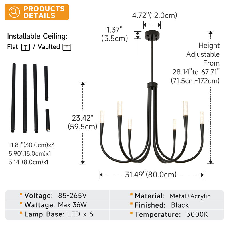 Catalena 6-Light Integrated LED Chandelier, Matte Black
