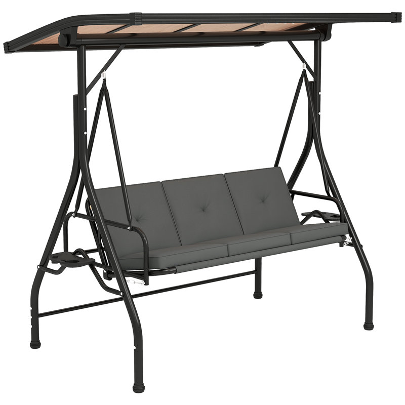 3 Person Porch Swing with Canopy, Dark Gray