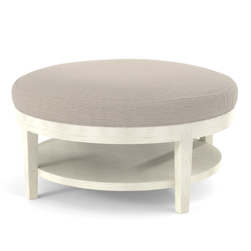 Midtown Upholstered Ottoman, White Performance Fabric; 0851-94, Antique Frost White Finish