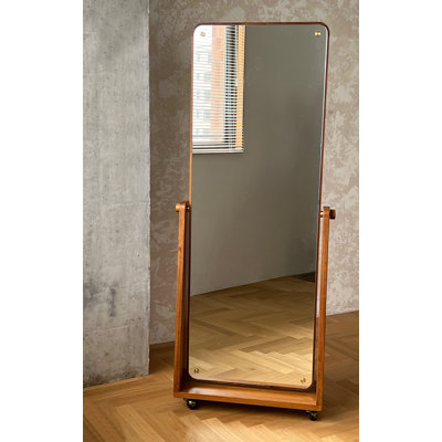 Retro Minimalist Solid Wood Frame Movable Rotating Full-Length Mirror