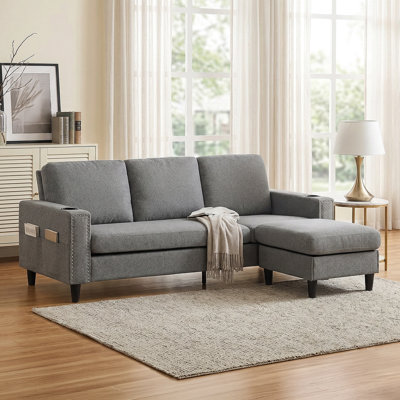 Upholstered L-Shaped 3-Seater Sectional Sofa with Footstool