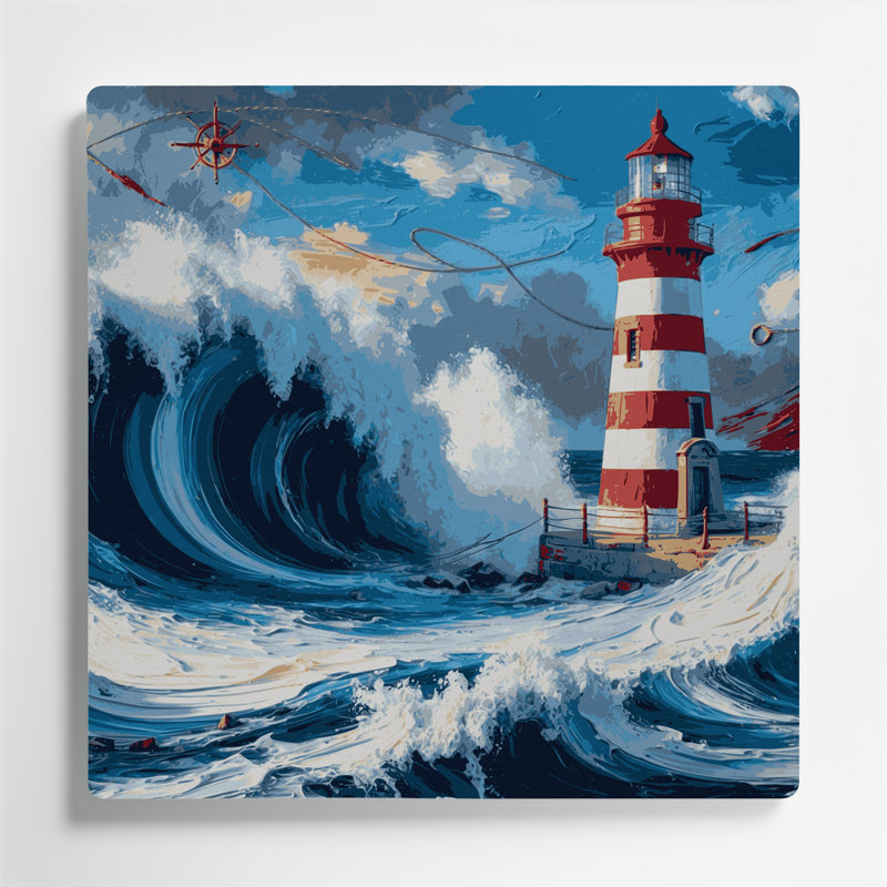 Art mural nautique rouge, blanc, bleu et bleu, H 16 po x l 16 po