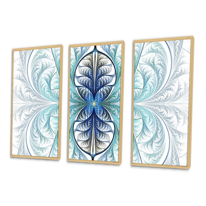 Texture de vitrail bleu clair - ensemble de 3 toiles abstraites encadrées, Or, H 20 po x l 36 po x P 1 po