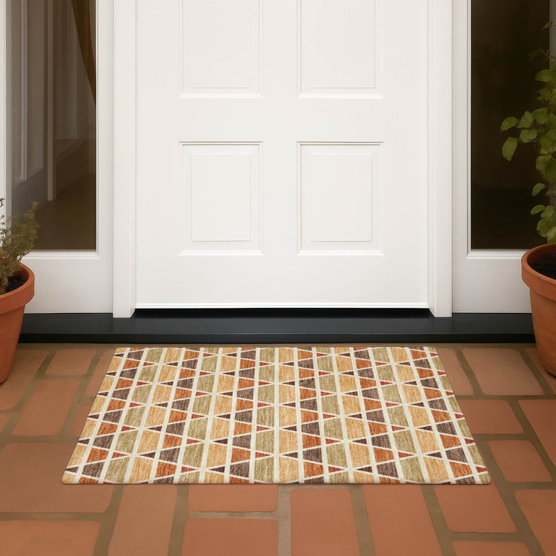 Machine Washable Indoor/Outdoor Chantille ACN2733 Geometric Rug, 1'8" x 2'6", Paprika