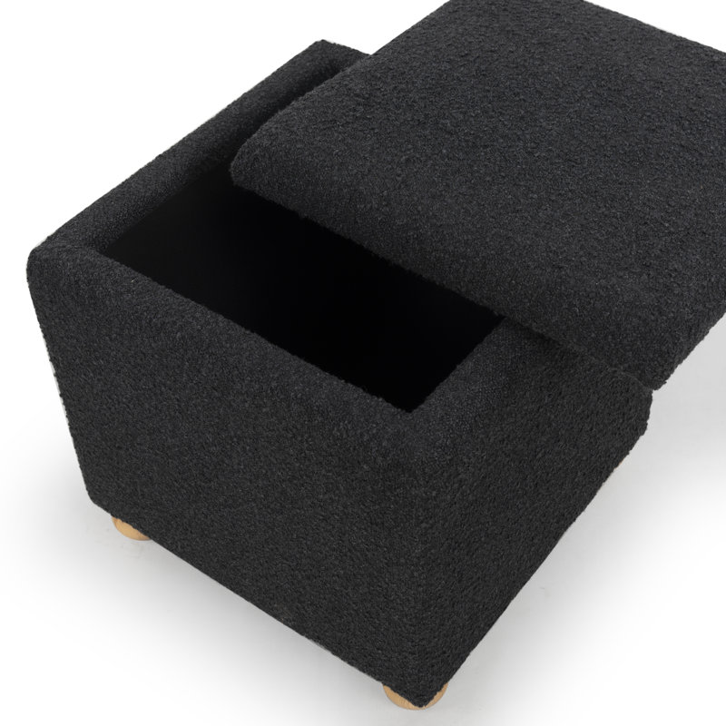 Becka Square Boucle Storage Ottoman, Black Boucle