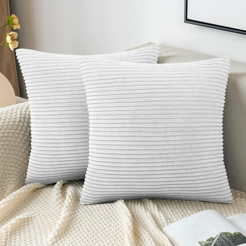 Striped Heavy Crushed Velvet Cushion Cover (Set Of 2) , White