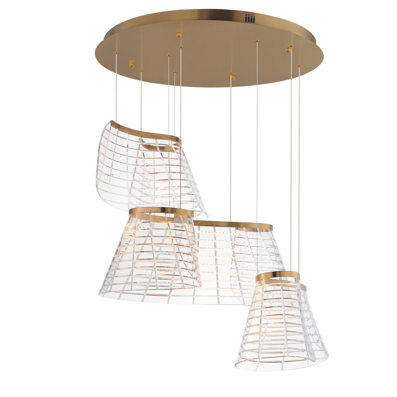 Luminaire suspendu tartan à lumières multiples, Champagne brossé