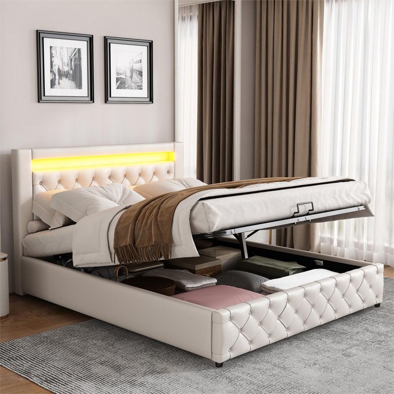 Boyertown Upholstered Ottoman Storage Bed, European Kingsize (160 x 200cm), White