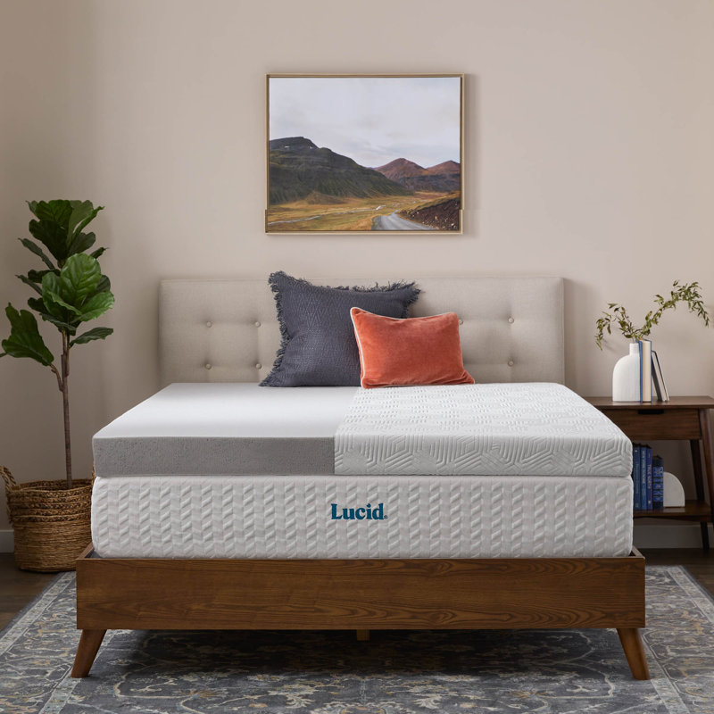 Lucid 4" Bamboo Charcoal and Gel Memory Foam Mattress Topper with cover - Twin, Twin, 4 inch