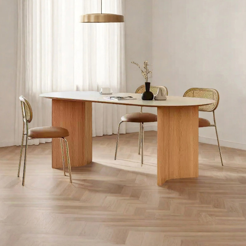 Modern minimalist oval dining table, 29.53 x 62.99"L x 31.5"W