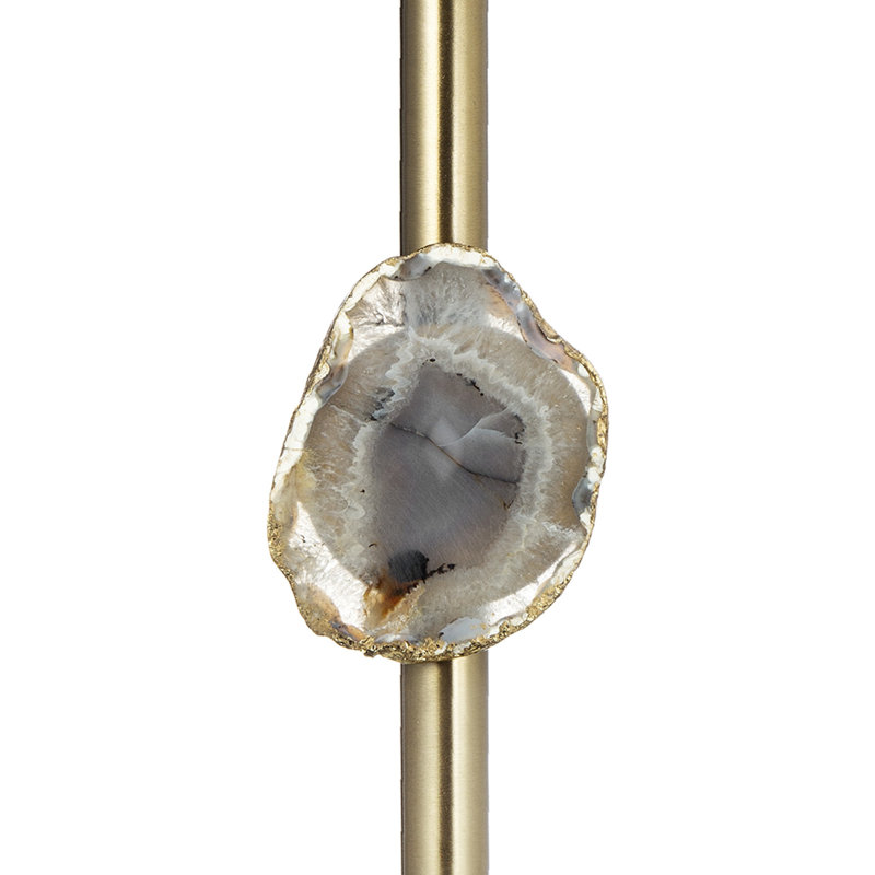 Pillar Candle Holder With Gold Stem, Embedded Agate Stone, 15 Inch White