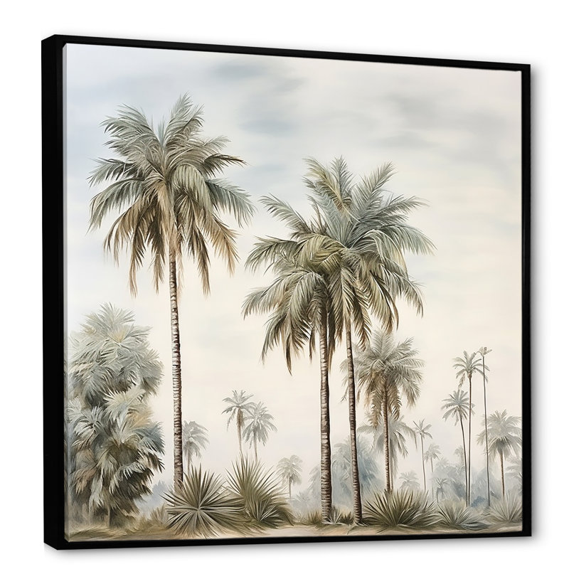 Palmiers sur la plage, impression sur toile, H 36 po x l 36 po x P 1,5 po, Cadre flottant noir