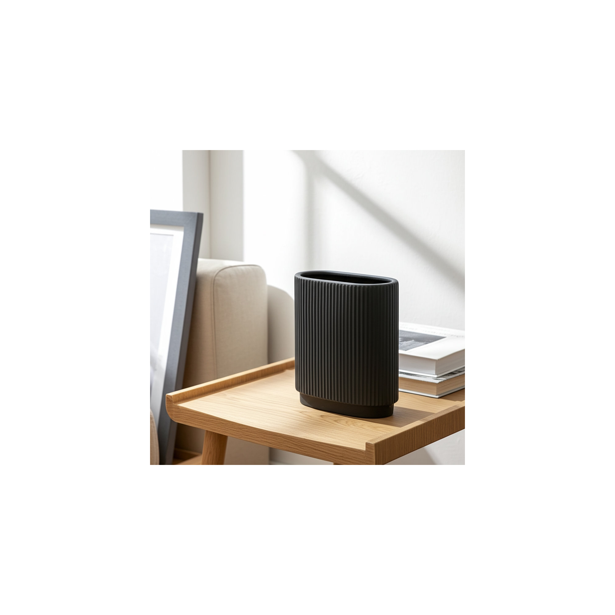 Ceramic Vase - Elegant Centerpiece, Perfect for Modern Living Spaces, 8" H x 7" W x 3" D, Black