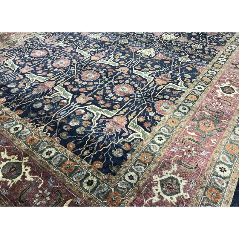 Tapis bleu et rouge noué à la main de haute qualité