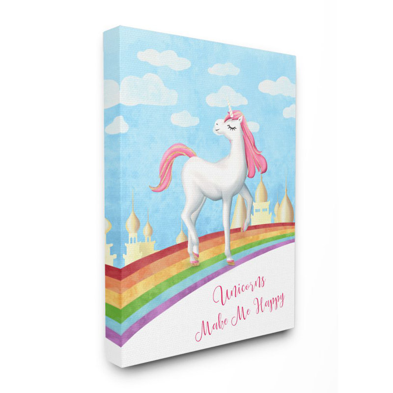 Ballyclare Unicorns Make Me Happy Rainbow Design, Toile tendue, H 20 po x l 16 po x P 1,5 po