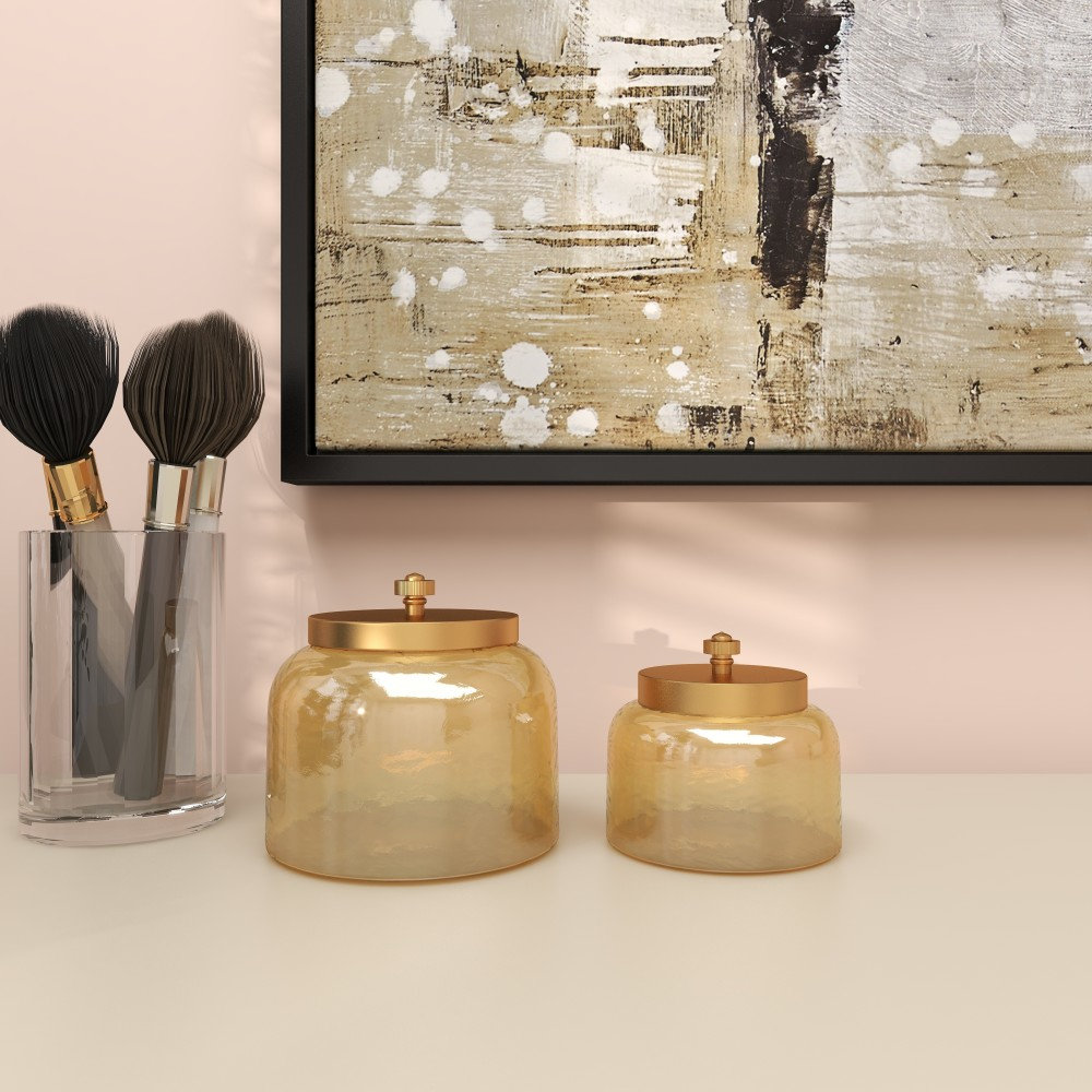 Glass Decorative Jars with Metal Lids Set, Gold