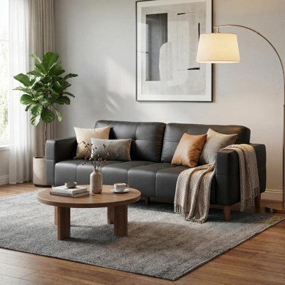 83" Faux Leather 3-Seater Sofa Couch, Spring Cushions, Deep Seats, Removable Back Cushions