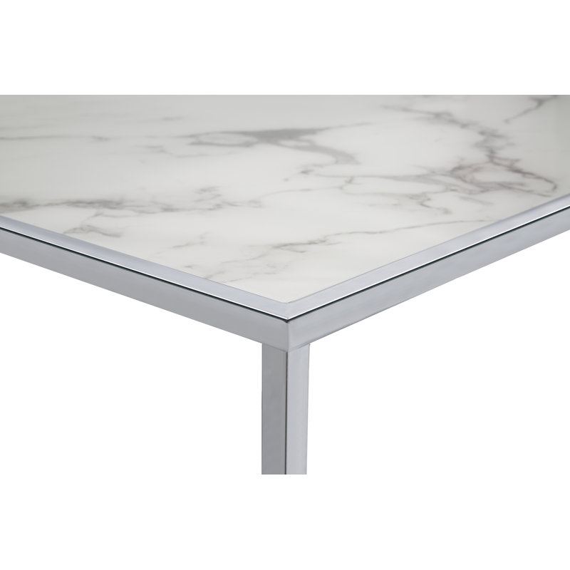 Polytric Frame Coffee Table, White Marble Top / Chrome Base