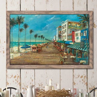 « a day on the boardwalk », reproduction de peinture à l’huile encadrée
